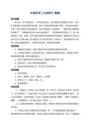 幼儿园大班科学教案《小树叶》 包含反思