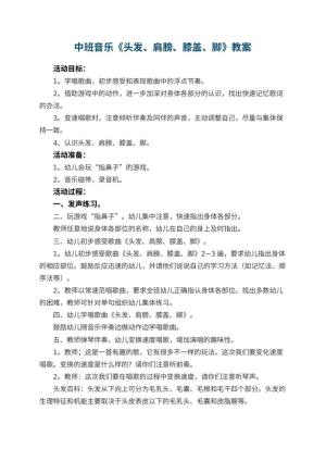 幼儿园中班音乐教案《头发、肩膀、膝盖、脚》预览