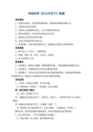 幼儿园中班科学优秀教案《什么不见了》 包含反思预览