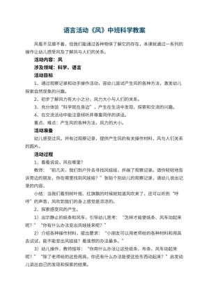 幼儿园语言活动《风》中班科学教案 包含反思预览