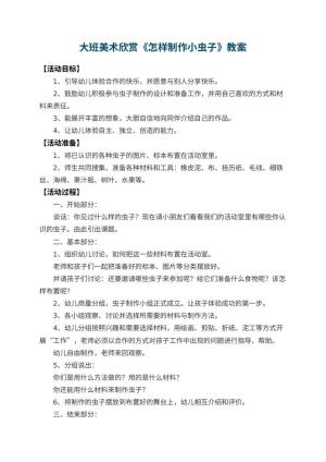 幼儿园大班美术欣赏教案《怎样制作小虫子》 包含反思