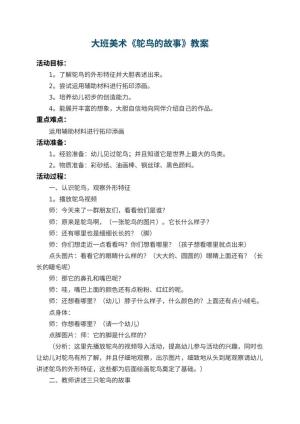 幼儿园大班美术教案《鸵鸟的故事》 包含反思预览