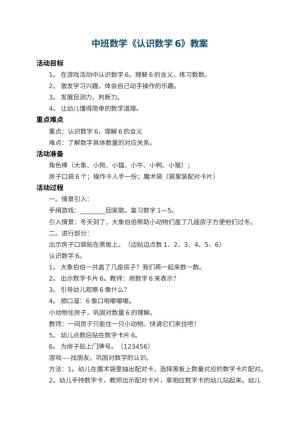 幼儿园中班数学教案《认识数学6》 包含反思