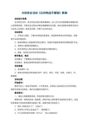 幼儿园大班安全活动教案《尖利物品不要碰》 包含反思预览