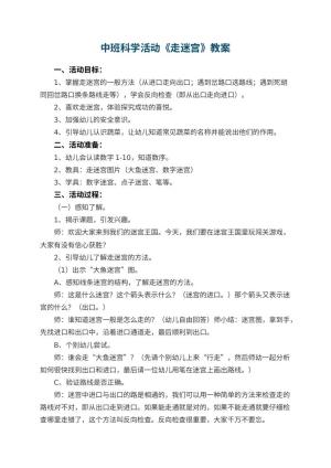 幼儿园中班科学活动教案《走迷宫》 包含反思