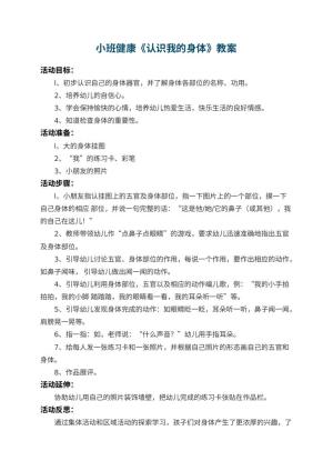 幼儿园小班健康教案《认识我的身体》 包含反思预览