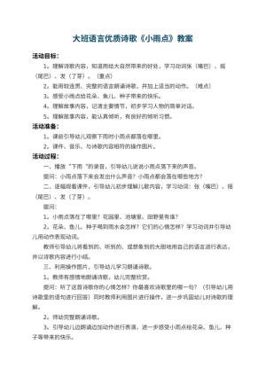 幼儿园大班语言优质诗歌教案《小雨点》 包含反思预览