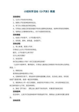 幼儿园小班科学活动教案《小汽车》 包含反思预览