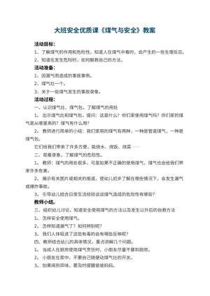 幼儿园大班安全优质课教案《煤气与安全》 包含反思