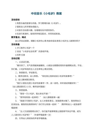 幼儿园中班音乐教案《小毛驴》 包含反思预览