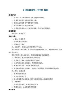 幼儿园大班体育游戏教案《玩球》 包含反思预览