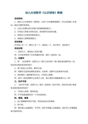 幼儿园幼儿大班数学教案《认识球体》 包含反思预览
