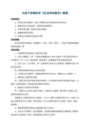 幼儿园大班下学期科学教案《生活中的数字》 包含反思