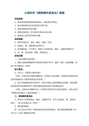 幼儿园小班科学教案《猜猜哪杯是清水》 包含反思预览