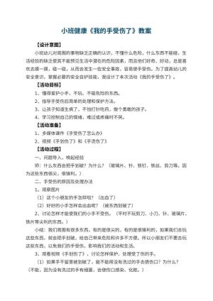 幼儿园小班健康教案《我的手受伤了》教案 包含反思