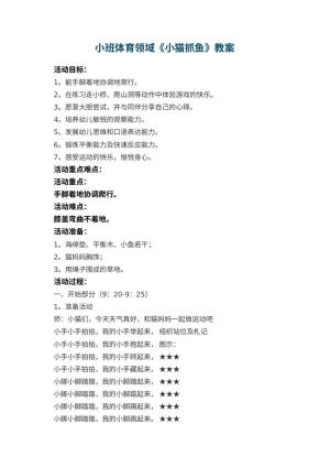 幼儿园小班体育领域《小猫抓鱼》教案 包含反思预览