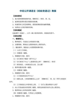 幼儿园中班公开课语言教案《蚂蚁奇遇记》 包含反思预览