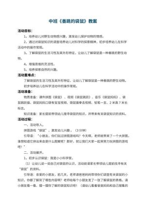 幼儿园中班教案《善跳的袋鼠》 包含反思预览