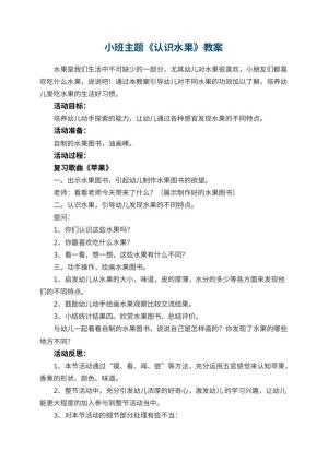 幼儿园小班主题优秀教案《认识水果》 包含反思预览