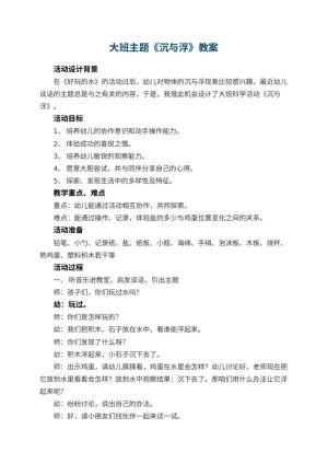 幼儿园大班主题教案《沉与浮》 包含反思预览