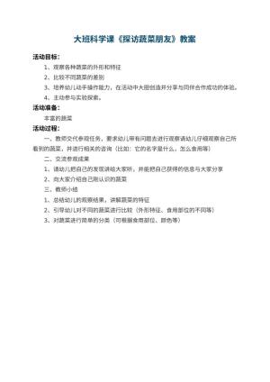 幼儿园大班科学课教案《探访蔬菜朋友》预览