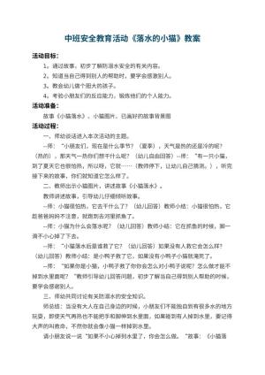 幼儿园中班安全教育活动教案《落水的小猫》 包含反思预览