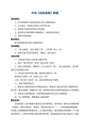 幼儿园中班教案《这就是我》 包含反思预览
