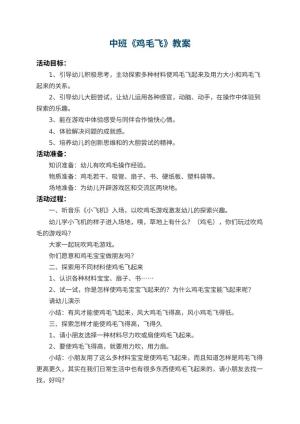 幼儿园中班教案《鸡毛飞》 包含反思