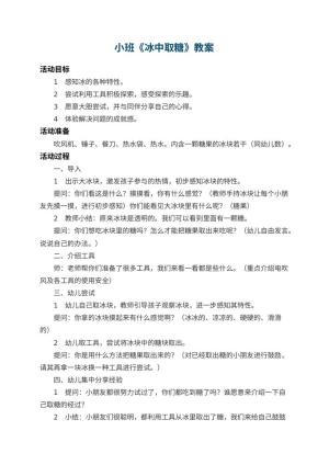 幼儿园小班教案《冰中取糖》预览