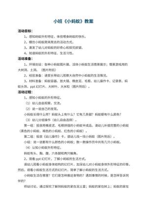 幼儿园小班教案《小蚂蚁》预览