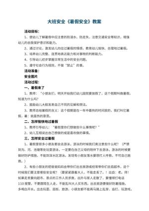 幼儿园大班安全教案《暑假安全》 包含反思预览