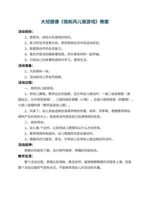 幼儿园大班健康优秀教案《我和风儿做游戏》 包含反思预览