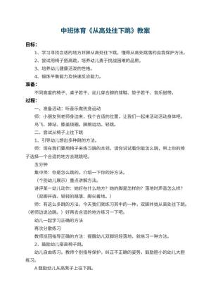 幼儿园中班体育教案《从高处往下跳》 包含反思预览
