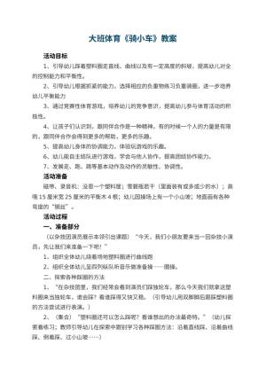 幼儿园大班体育教案《骑小车》 包含反思预览