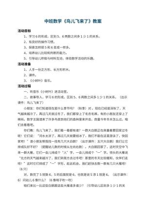 幼儿园中班数学教案《鸟儿飞来了》 包含反思预览