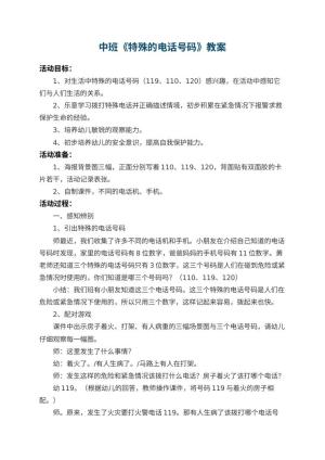 幼儿园中班教案《特殊的电话号码》 包含反思