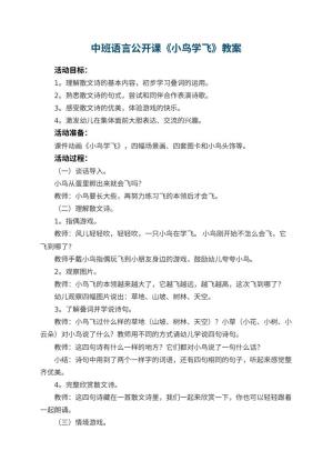幼儿园中班语言公开课优秀教案《小鸟学飞》 包含反思预览