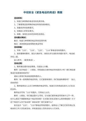 幼儿园中班安全教案《紧急电话的用途》 包含反思预览