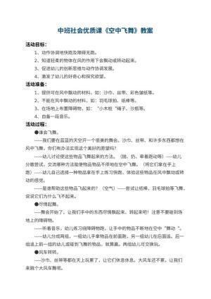 幼儿园中班社会优质课教案《空中飞舞》 包含反思