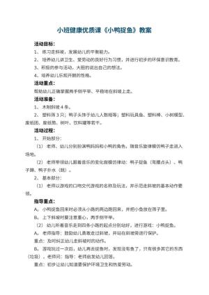幼儿园小班健康优质课教案《小鸭捉鱼》 包含反思预览