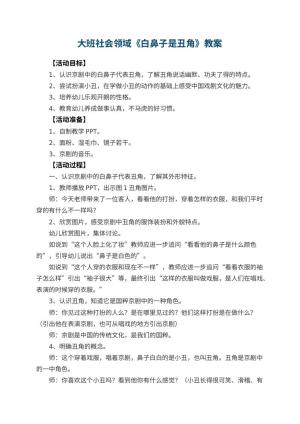 幼儿园大班社会领域教案《白鼻子是丑角》 包含反思预览