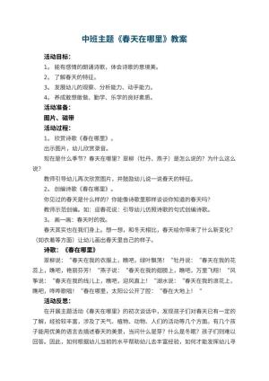 幼儿园中班主题优秀教案《春天在哪里》 包含反思预览