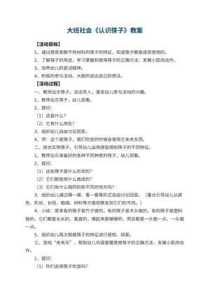 幼儿园大班社会教案《认识筷子》 包含反思预览