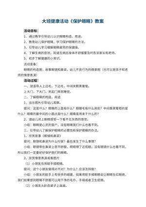 幼儿园大班健康活动教案《保护眼睛》 包含反思预览