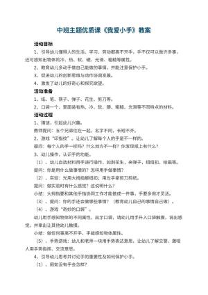 幼儿园中班主题优质课教案《我爱小手》 包含反思预览