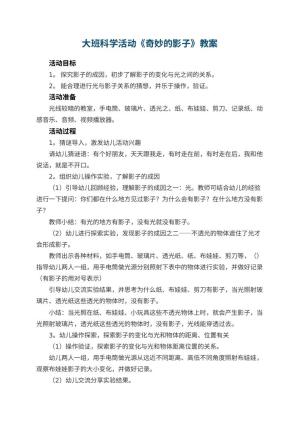 幼儿园大班科学活动教案《奇妙的影子》 包含反思预览