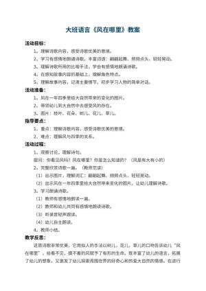 幼儿园大班语言教案《风在哪里》 包含反思预览