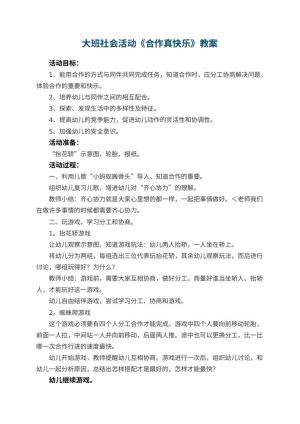 幼儿园大班社会活动教案《合作真快乐》 包含反思