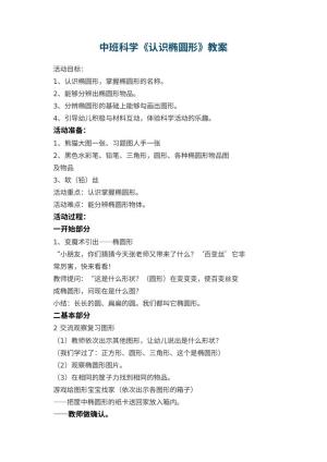 幼儿园中班科学教案《认识椭圆形》 包含反思预览