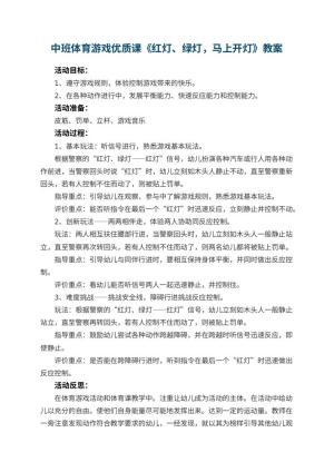 幼儿园中班体育游戏优质课教案《红灯、绿灯，马上开灯》 包含反思预览